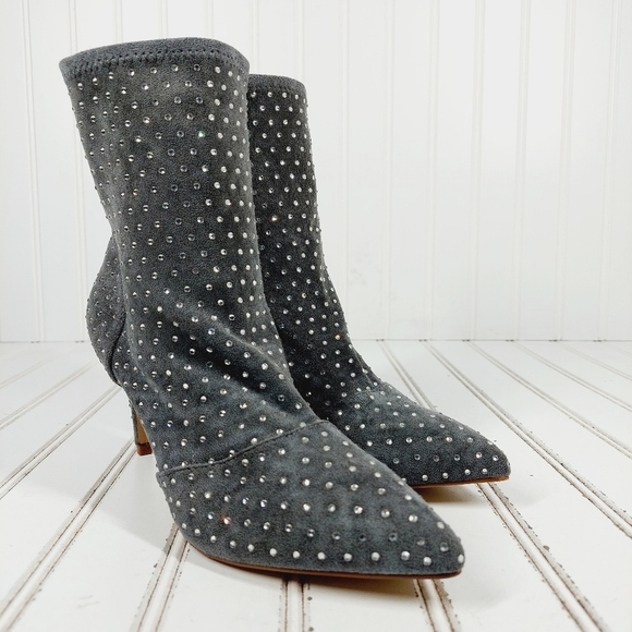 Charles David Personal Gray Rhinestone Slip On Heeled Ankle Boots M510 - Picture 4 of 12